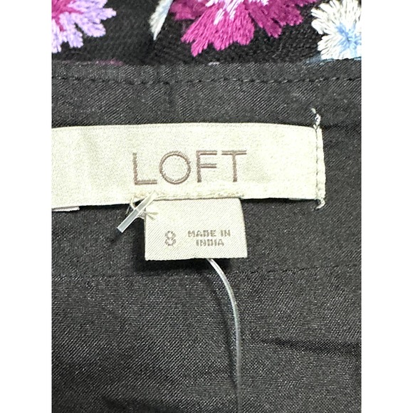 Loft Black Floral Embroidery Straight Mini Skirt 8 Side Zip Cottagecore NWT - Picture 8 of 9